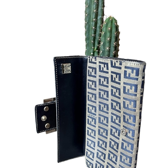 100% authentic vintage FENDI zucchino Long wallet purse navy Authentic - Picture 5 of 6